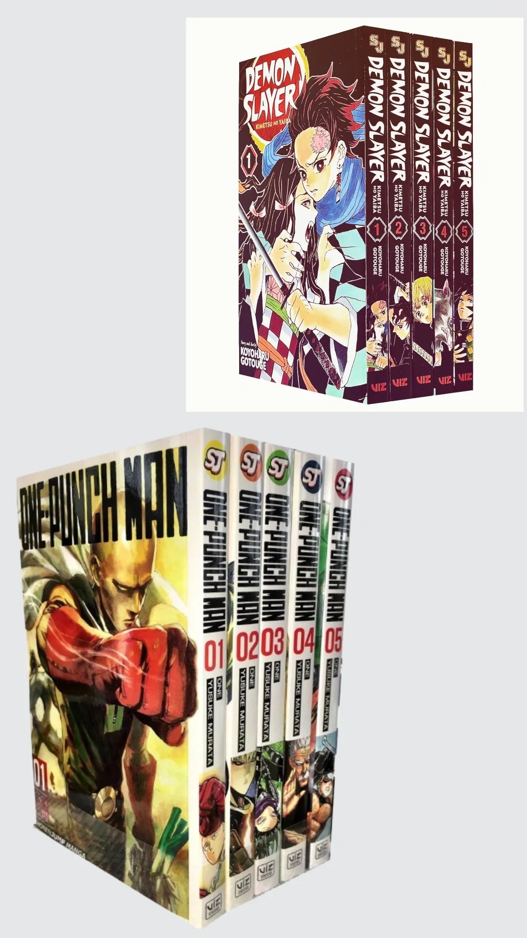 Action Hit Manga Bundle: Demon Slayer & One-Punch Man (Vol. 1-5 Each) π₯ With Bonus Manga Wall Framed Poster!