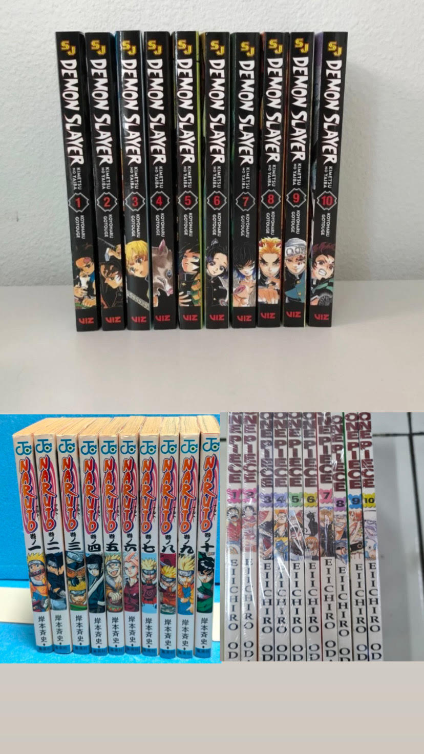 Demon slayer 1-10 || Naruto 1-10 || One Piece 1-10 Comic Book Full/Loose Set π Bonus: Free Manga-Themed Wall Poster