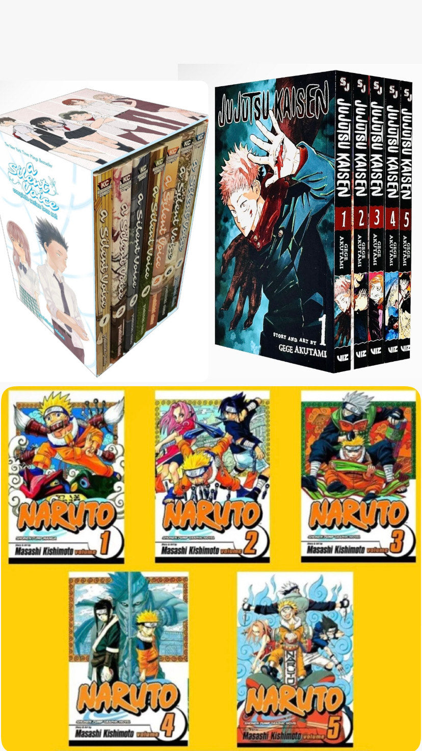 "Echoes Beyond the Silence" A Silent Voice Complete Series Box Set 1-7 || Jujutsu Kaisen, Vol. 1-10 Naruto Box Set 1-10 💥 With Bonus Manga Wall Framed Poster!