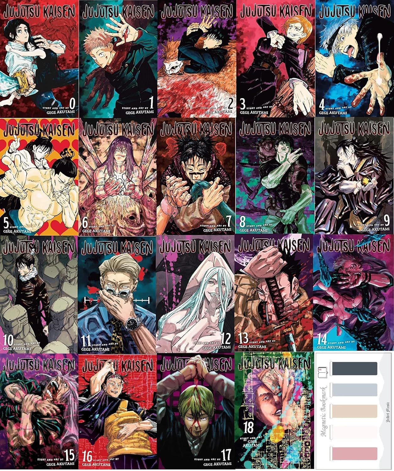 Jujutsu Kaisen Manga Series (Volume 0-18) 19 Books Collection Set by Gege Akutami & Juliet Music Magnetic Bookmarks